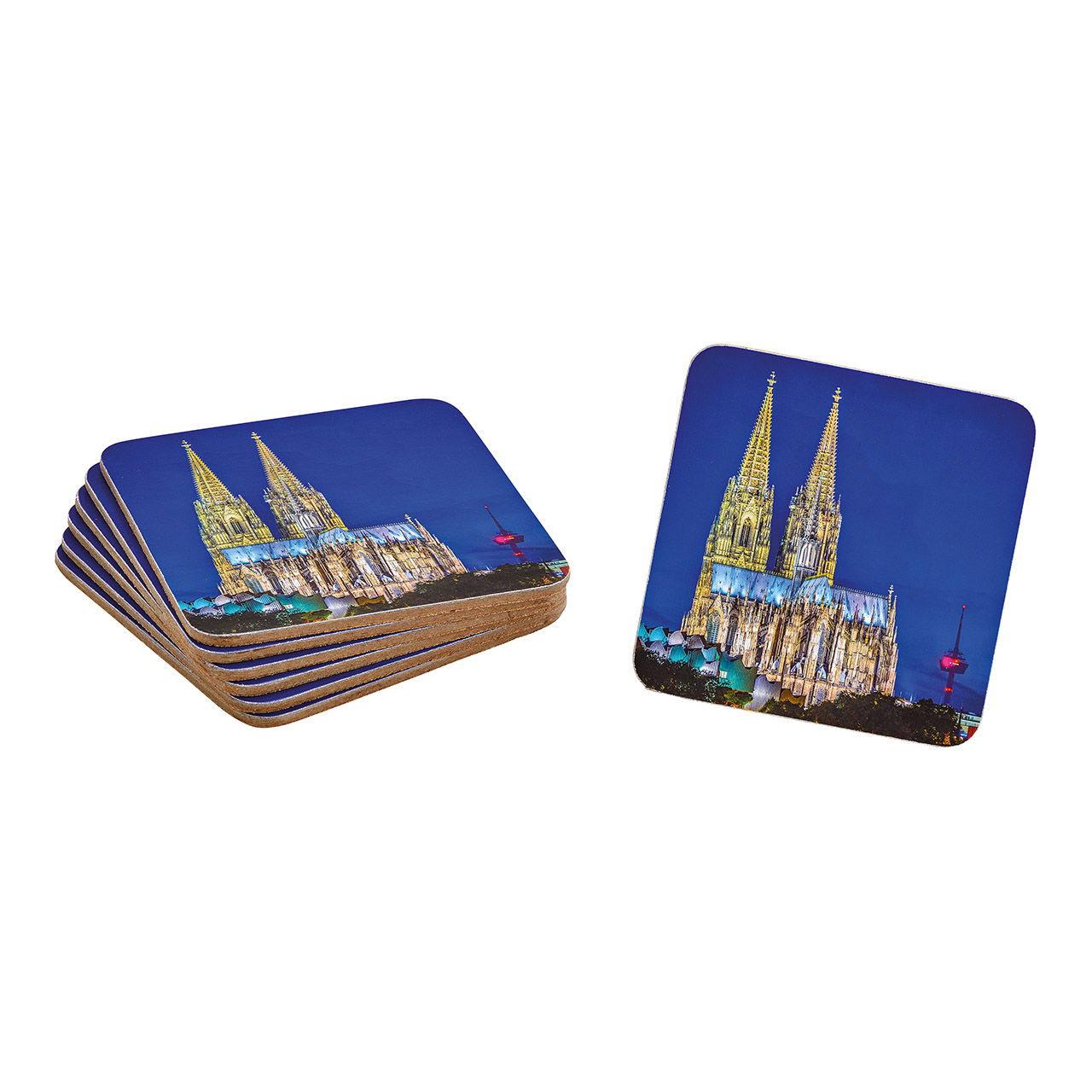 Untersetzer Kölner Dom Dekor aus Holz, 6er-Set, Blau (B/H) 10x10cm