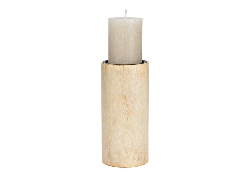 Kerzenhalter für Stumpenkerzen aus Mangoholz natur, weiß (B/H/T) 9x20x9cm