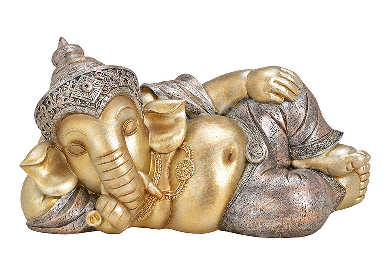 Ganesha liegend aus Poly Champagner (B/H/T) 33x16x16cm