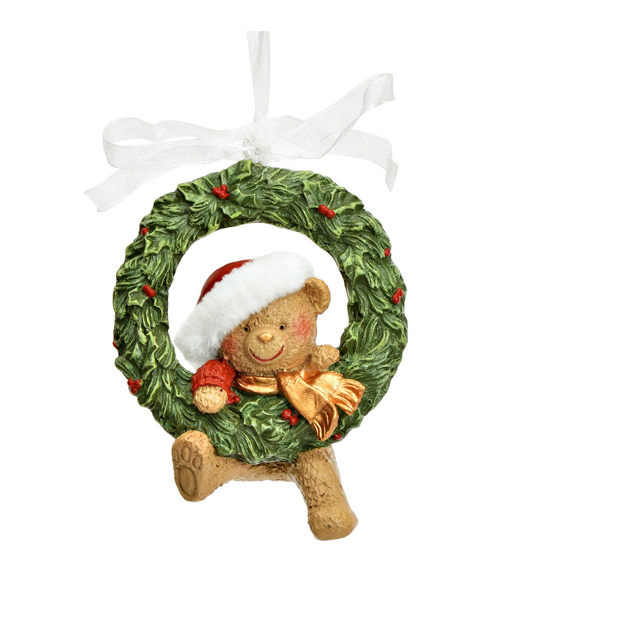 Christmas hanger bear on wreath made of poly, colorful (W/H/D) 7x10x3cm