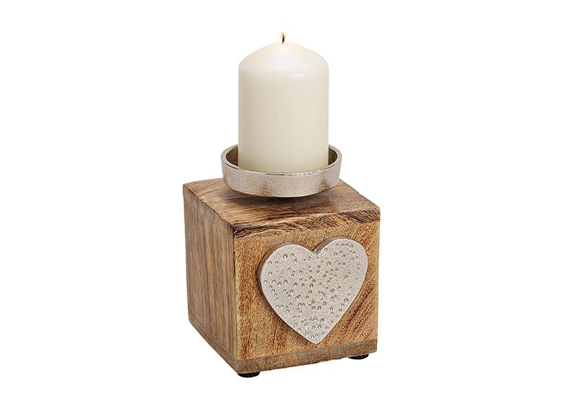 Candle holder heart, metal/mango wood, brown, (w/h/d) 10x13x10cm