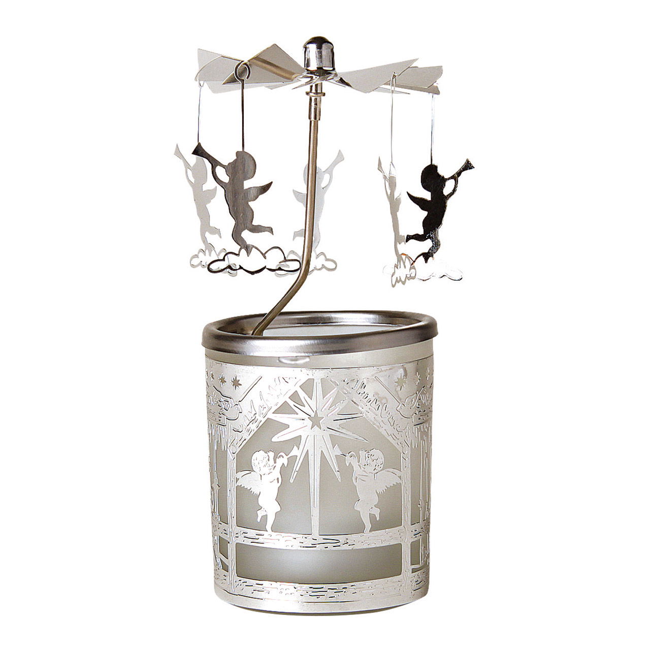 Glass lantern with metal angel top 6x15cm Glass lantern with metal angel top 6x15cm