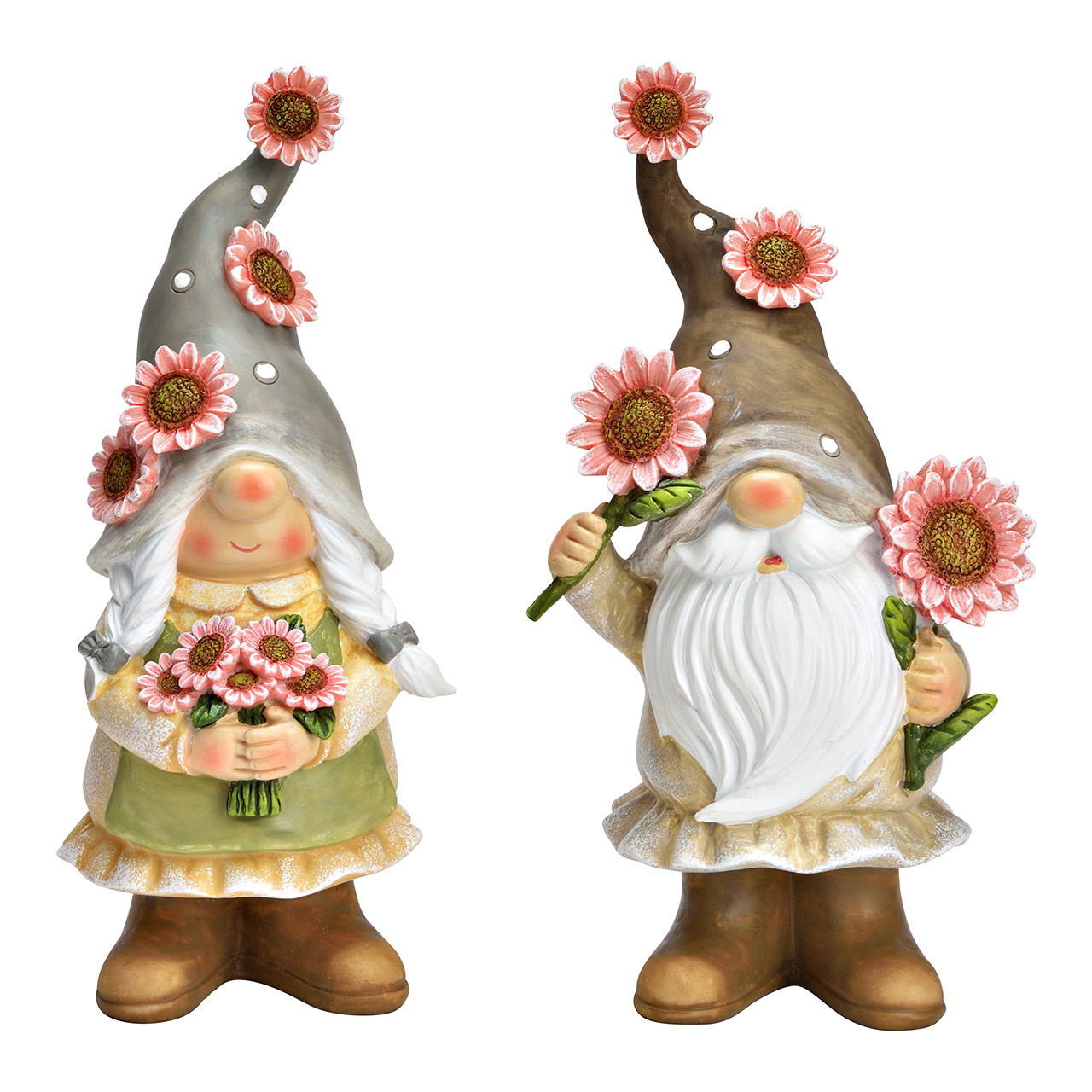 Figure garden gnome with flowers made of poly, 2-fold, colorful (W/H/D) 12x23x10cm Figure garden gnome with flowers made of poly, 2-fold, colorful (W/H/D) 12x23x10cm
