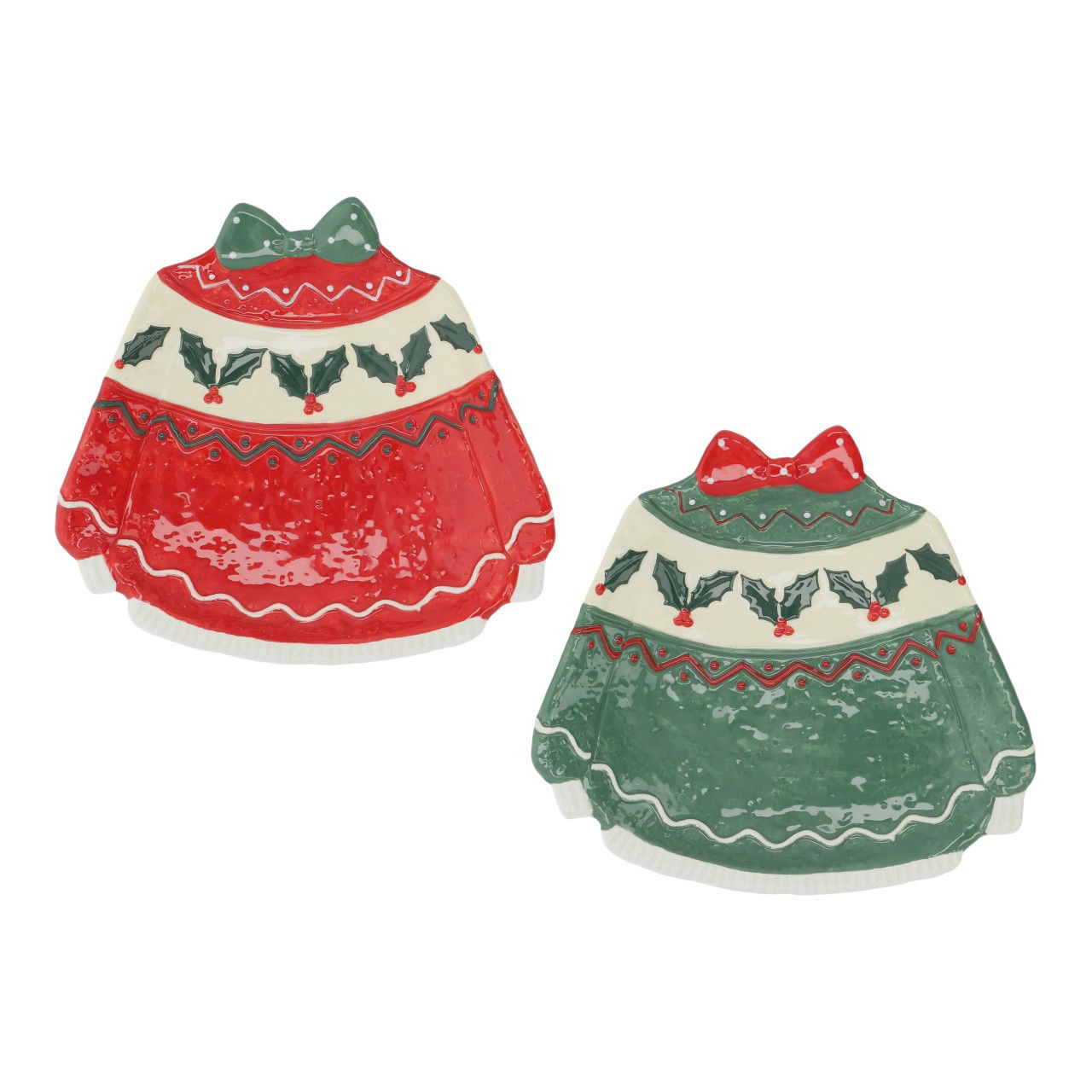 Teller Weihnachtskleid aus Keramik Rot/Grün 2-fach sortiert (B/H/T) 21x3x20cm Essen, Gelee