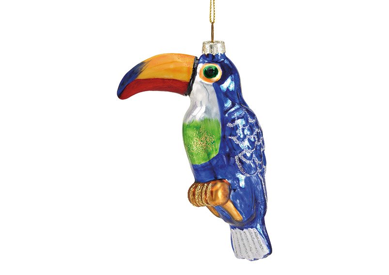 Christmas hanger toucan of glass Blue (W/H/D) 7x12x4cm