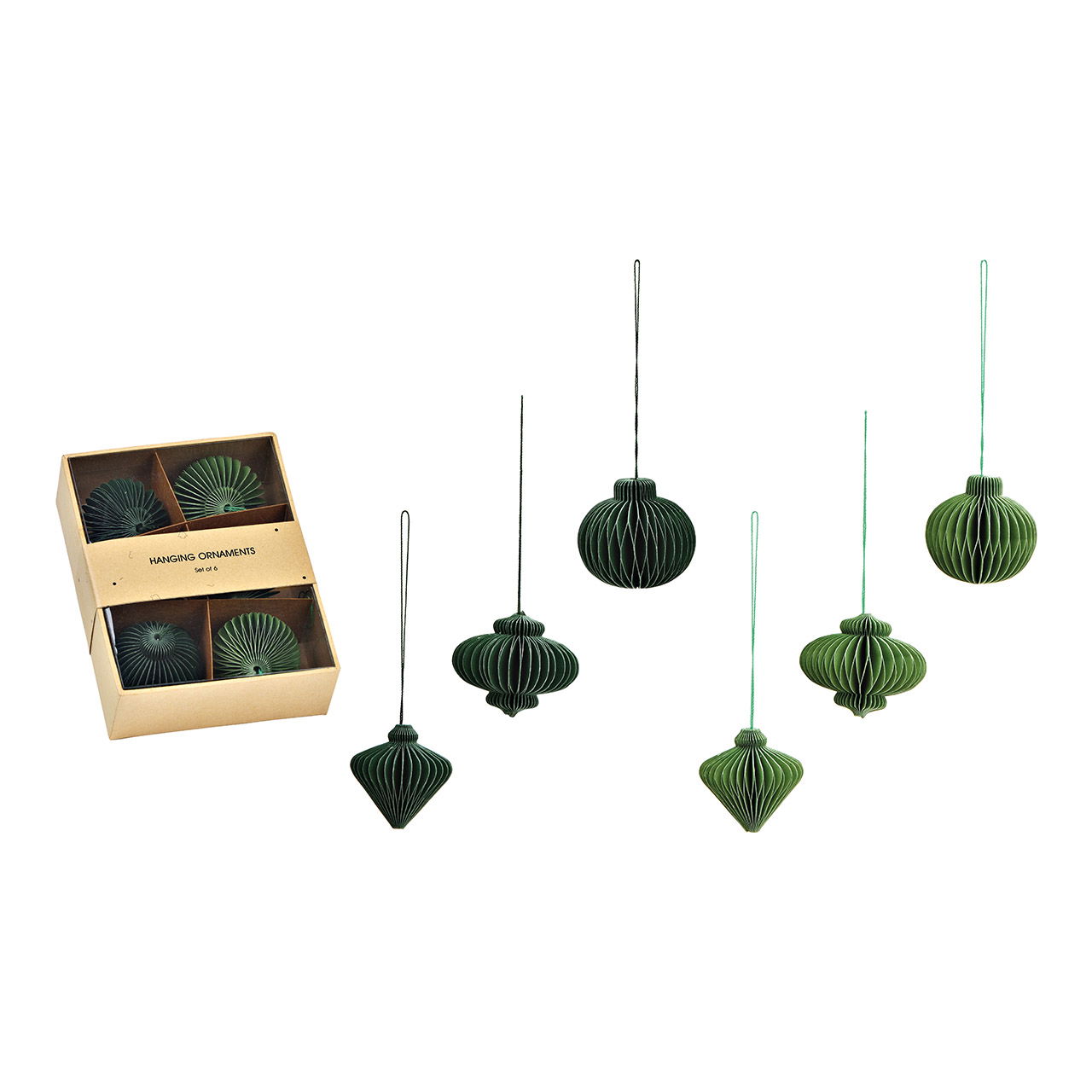 Hanger Honeycomb set of 6, made of paper/cardboard green 3-fold, (W/H/D) 10x13x4cm Ø4cm