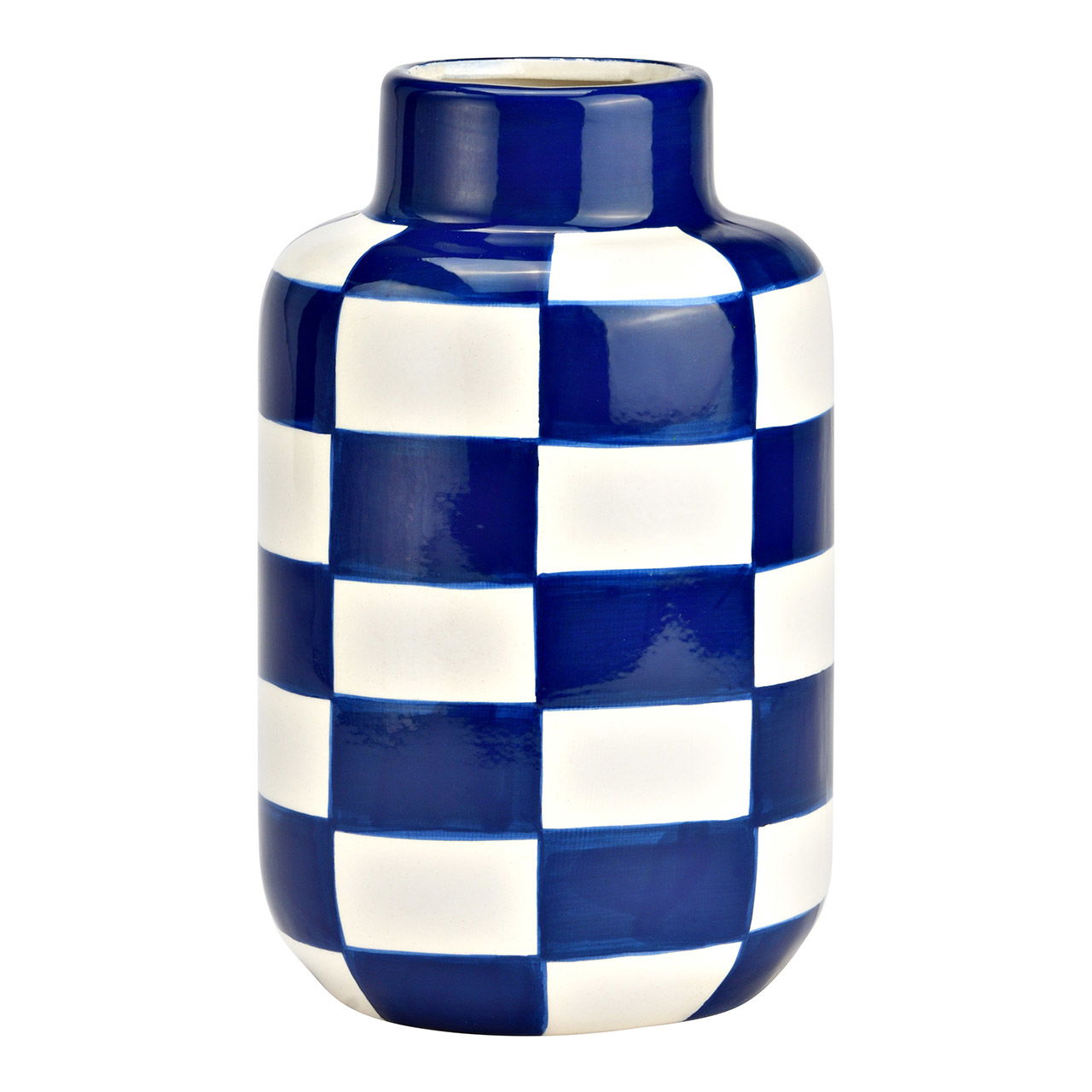 Vase kariert aus Keramik, Blau/Weiß (B/H/T) 10x15x10cm Vase kariert aus Keramik, Blau/Weiß (B/H/T) 10x15x10cm