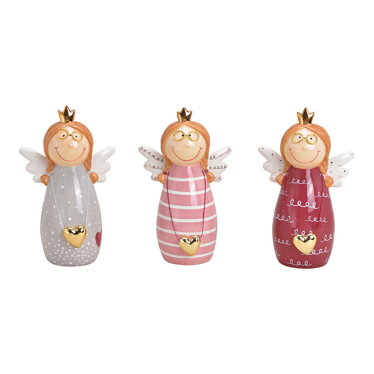 Engel aus Keramik Pink/Rosa, grau 3-fach, (B/H/T) 16x26x10cm Engel aus Keramik Pink/Rosa, grau 3-fach, (B/H/T) 16x26x10cm