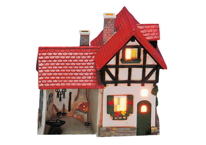 Haus Schmiede aus Porzellan, B16 x T8 x H16 cm