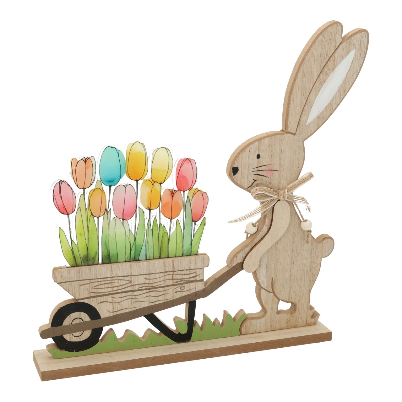 Holzfigur, Hase, Osterdeko, Blumenwagen, Tulpen