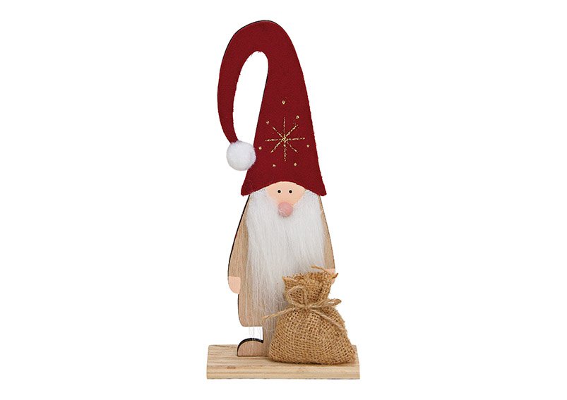 Père Noël en bois, textile Bordeaux (L/H/P) 10x23x5cm