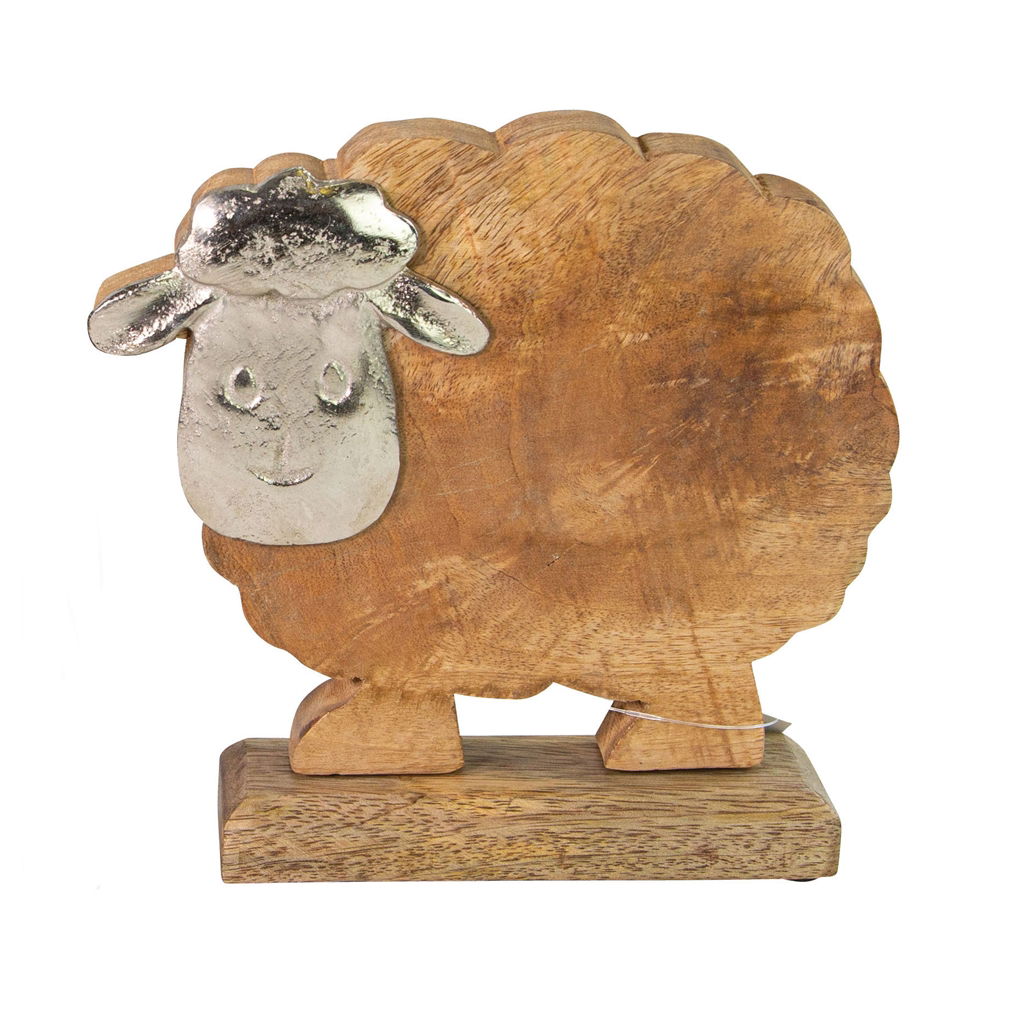 Staand schaap, hout/aluminium, 15x15x5cm, 1 stuk, zilver-natuur Holz