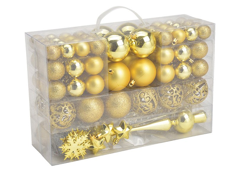 Set di palline di Natale in plastica Lemon Gold Set di 111, (c/h/d) 23x35x12cm Ø 3/4/6 cm