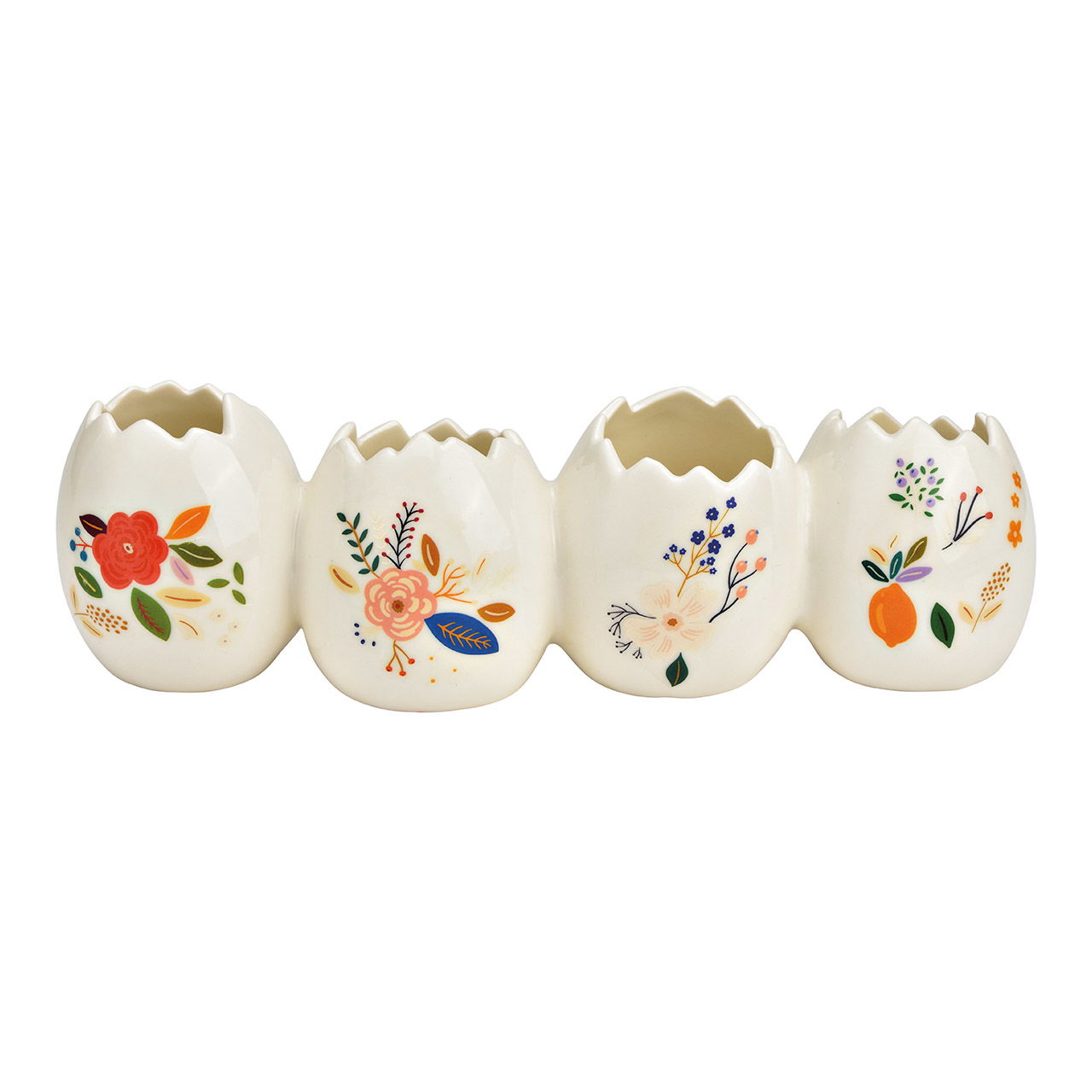 Maceta de porcelana cáscara de huevo con decoración de flores de colores blanco (A/A/P) 26x8x7cm sólo para flores secas