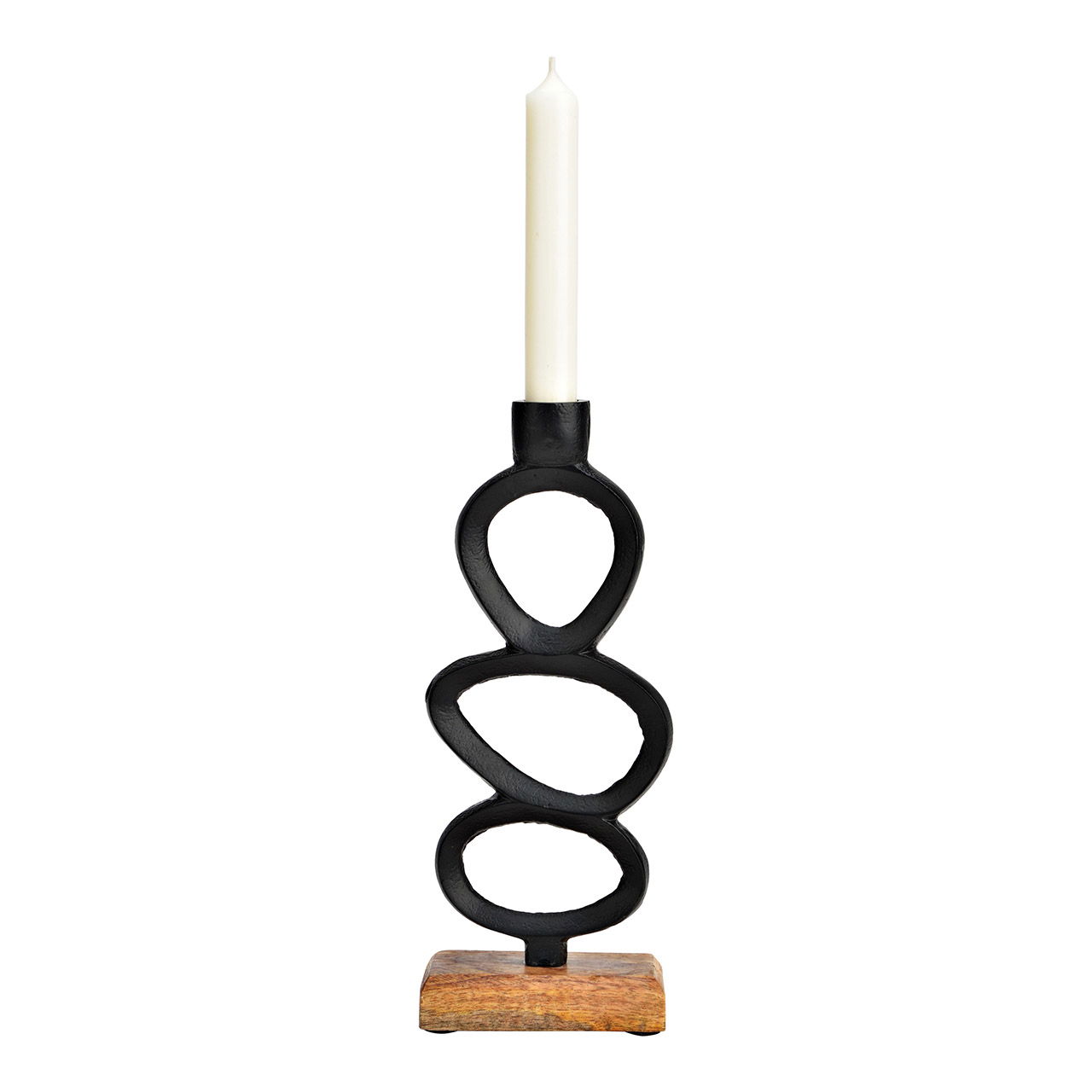 Candlestick on mango wood base metal black (W/H/D) 10x25x5cm