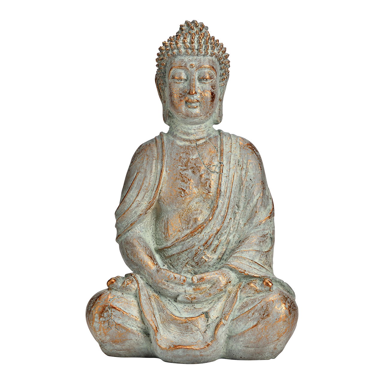 Buddha sitting made of poly antique gold (W/H/D) 20x30x15cm