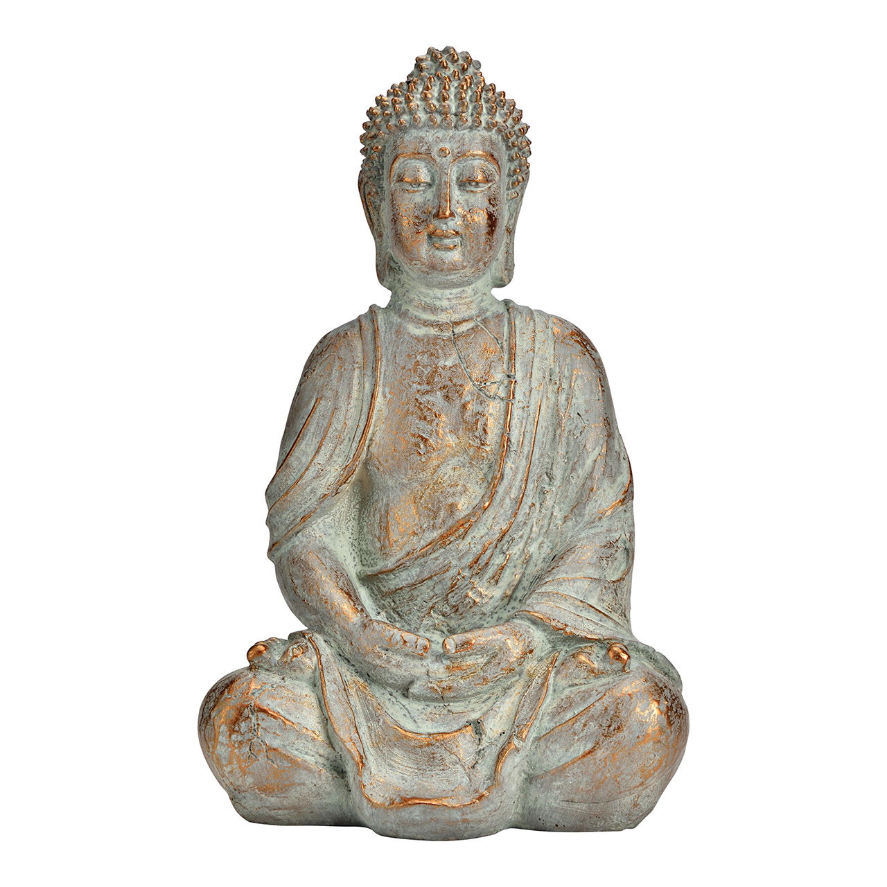 Bouddha assis en poly or antique (L/H/P) 20x30x15cm Bouddha assis en poly or antique (L/H/P) 20x30x15cm