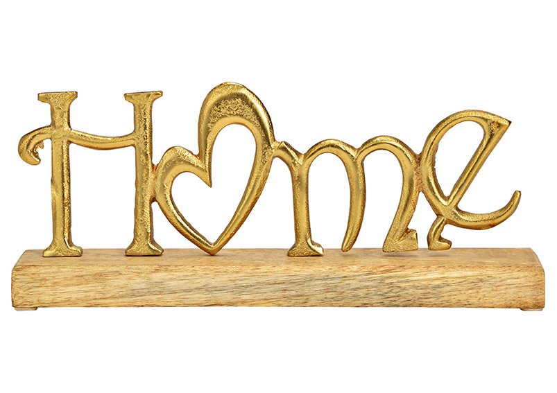 Espositore per lettere, Home, su base in legno di mango, in metallo dorato (L/H/D) 29x12x5cm