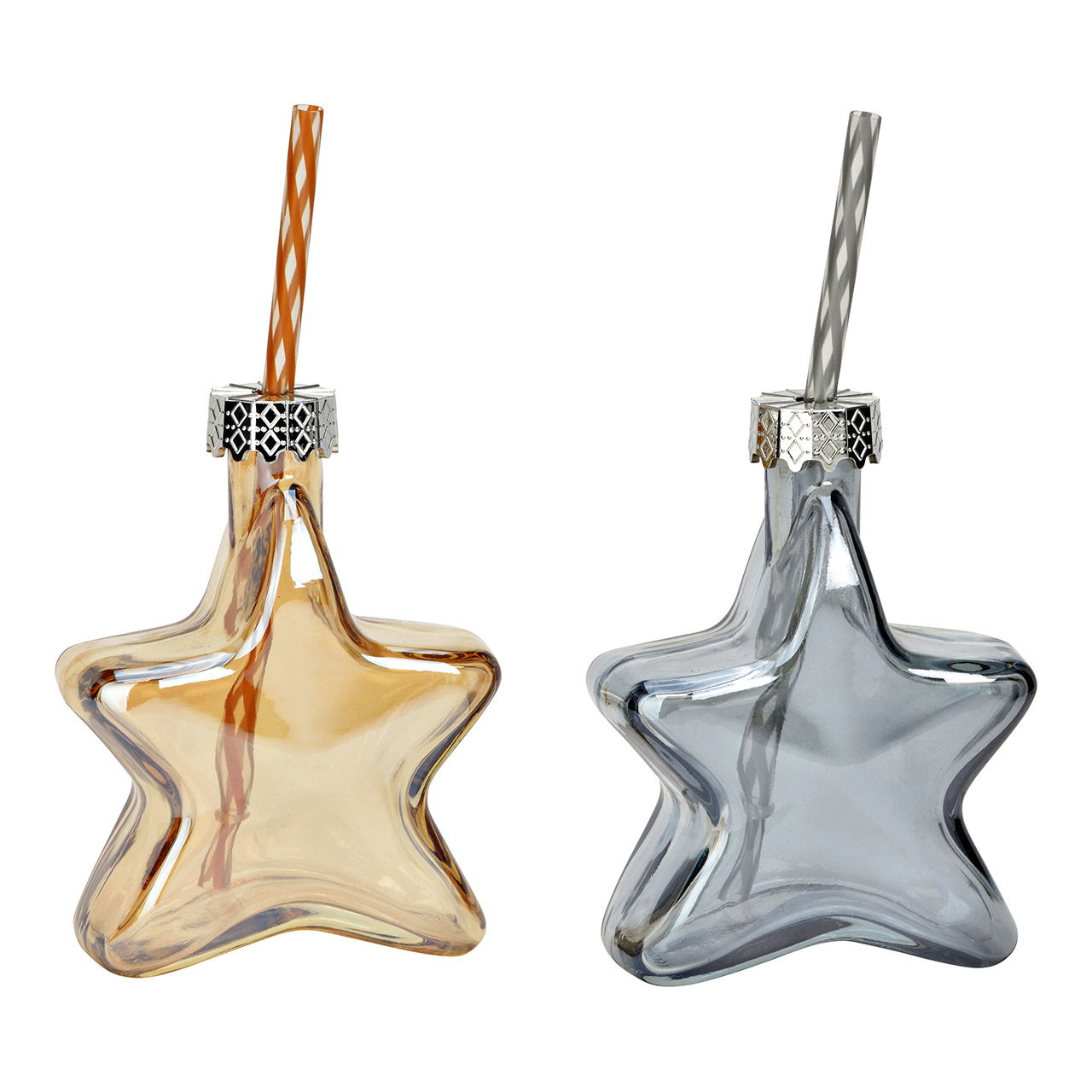 Trinkglas Stern mit Motiv und Stohhalm aus Glas, 2-fach, Champagner/Silber (B/H/T) 10x14x5cm 235ml Trinkglas Stern mit Motiv und Stohhalm aus Glas, 2-fach, Champagner/Silber (B/H/T) 10x14x5cm 235ml