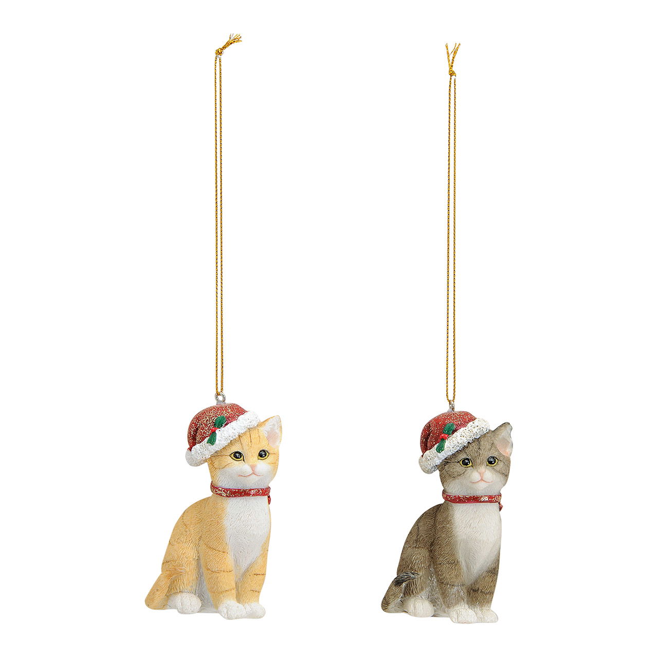 Hanger kat met kerstmuts van poly, 2 assorti (w/h/d) 6x9x4 cm