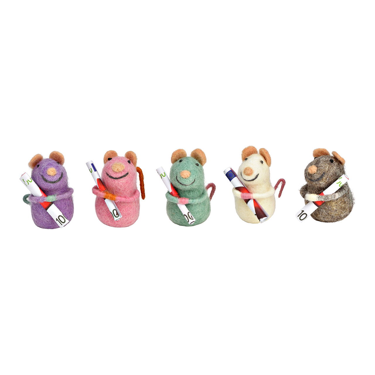 Felt mice for money gift made of felt 5-fold, colorful (W/H/D) 4x6x4cm