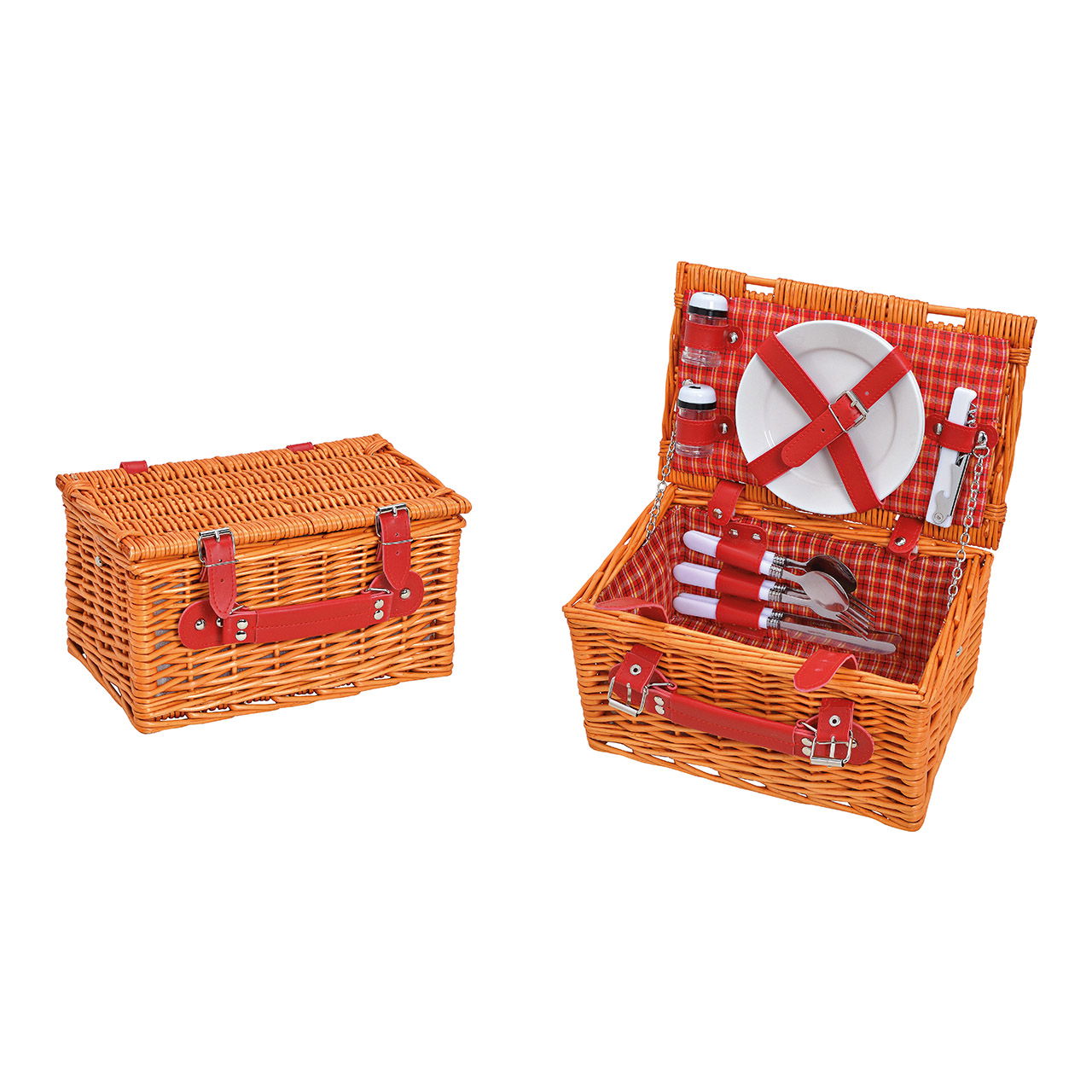 Picknick Korb für 2 Personen Braun, rot 12er Set, (B/H/T) 30x16x19cm Picknick Korb für 2 Personen Braun, rot 12er Set, (B/H/T) 30x16x19cm