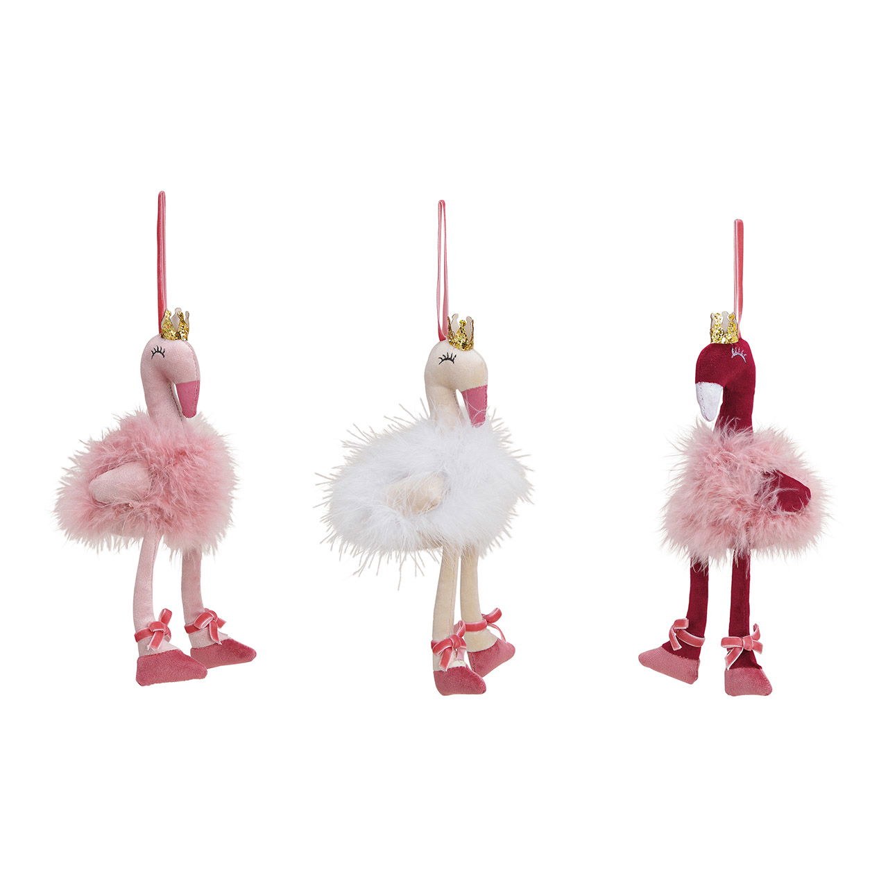 Suspension Flamingo en textile Bordeaux, rose, blanc 3 fois, (L/H/P) 12x23x7cm