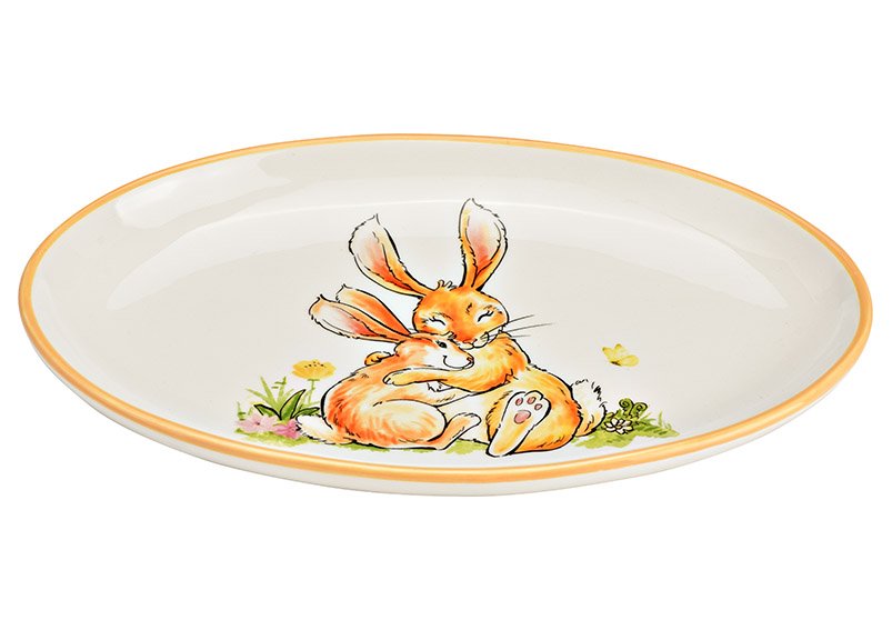 Serving plate bunnies decor ceramic apricot, white (W/H/D) 29x3x19cm