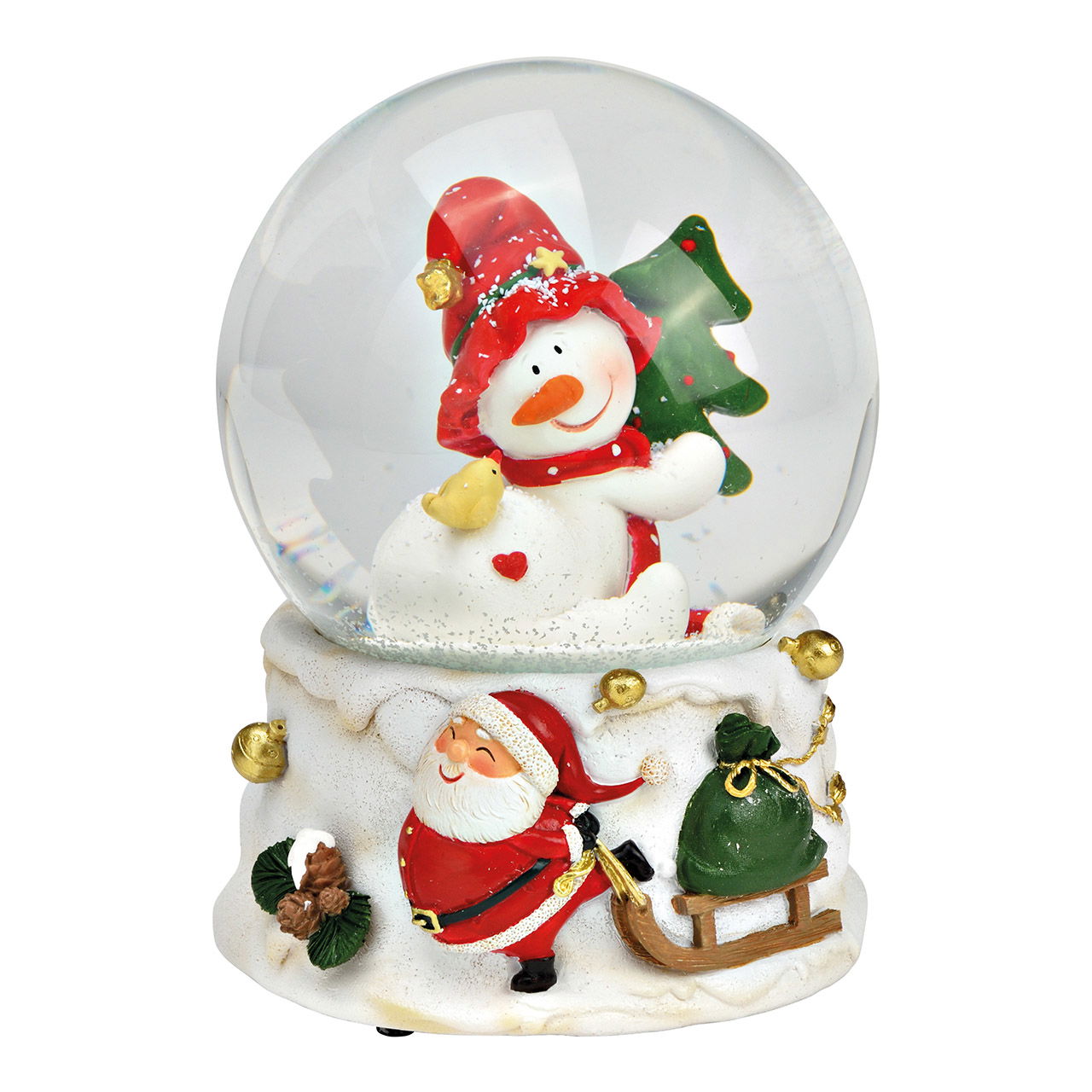 Musical clock/snow globe snowman made of poly/glass colorful (W/H/D) 10x14x11cm