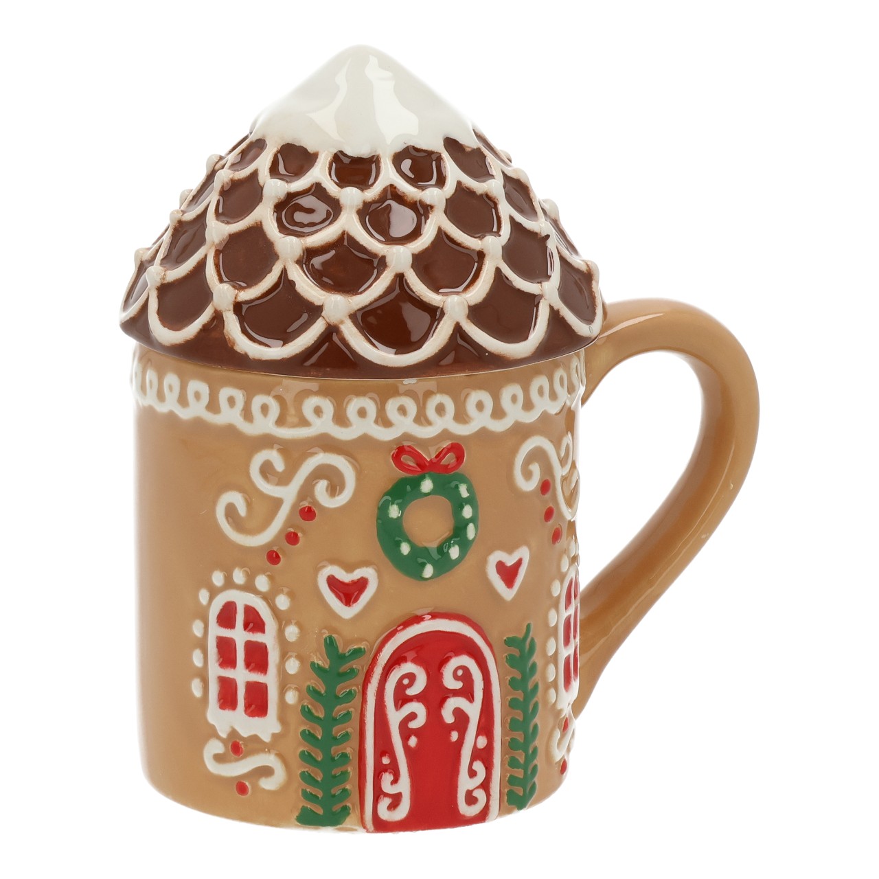 Becher Lebkuchenhaus aus Keramik Braun (B/H/T) 13x15x9cm 400ml Pokal, Essen, Süßigkeiten, Töpferei