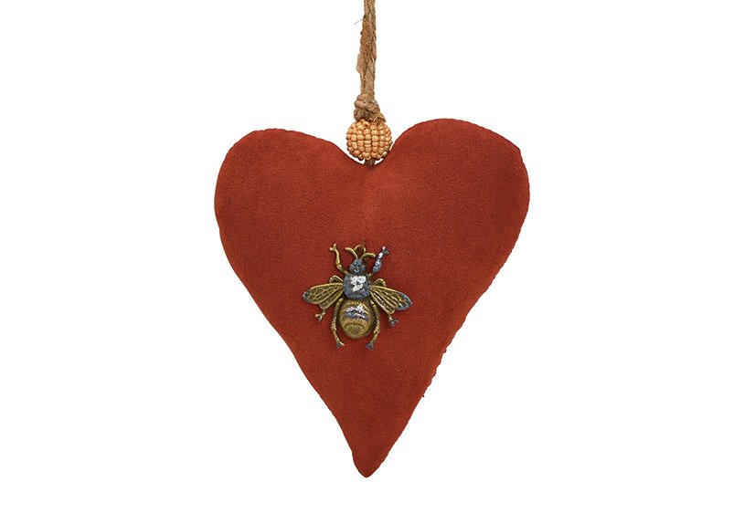 Hanger heart made of textile bordeaux (w / h / d) 11x14x5cm