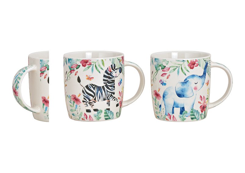 Mug jungle animals zebra, elefant porcelain colorful 2-asst. 12x9x9cm 270ml