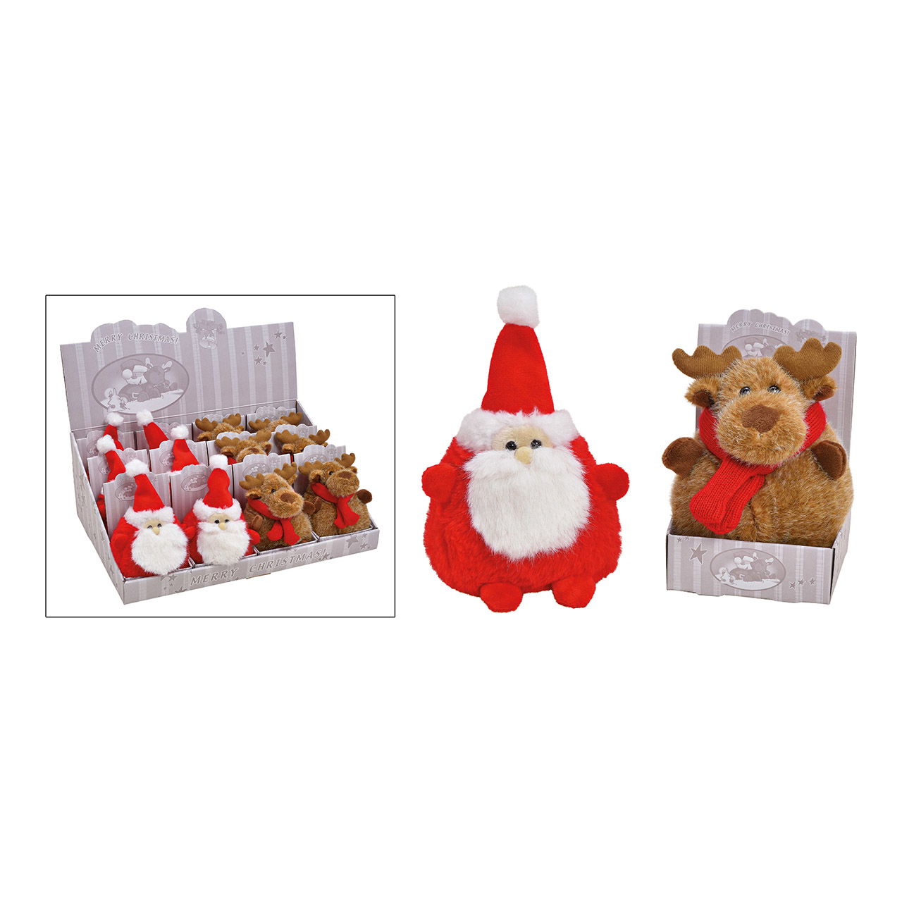 Babbo Natale, alce in peluche marrone, rosso 2 pieghe, (L/H/D) 11x14x8cm Babbo Natale, alce in peluche marrone, rosso 2 pieghe, (L/H/D) 11x14x8cm