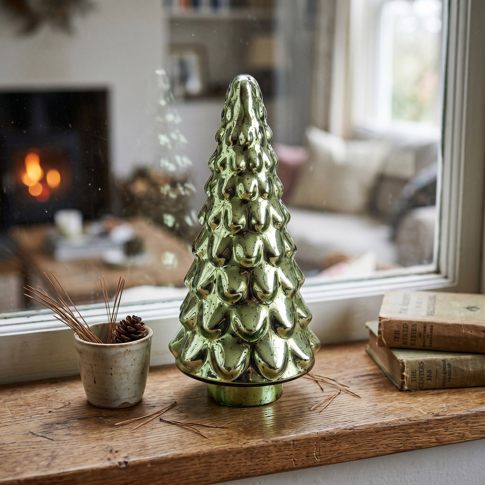 Deko Baum, Glas, Grün, Weihnachtsbaum, Fensterbankdekoration
