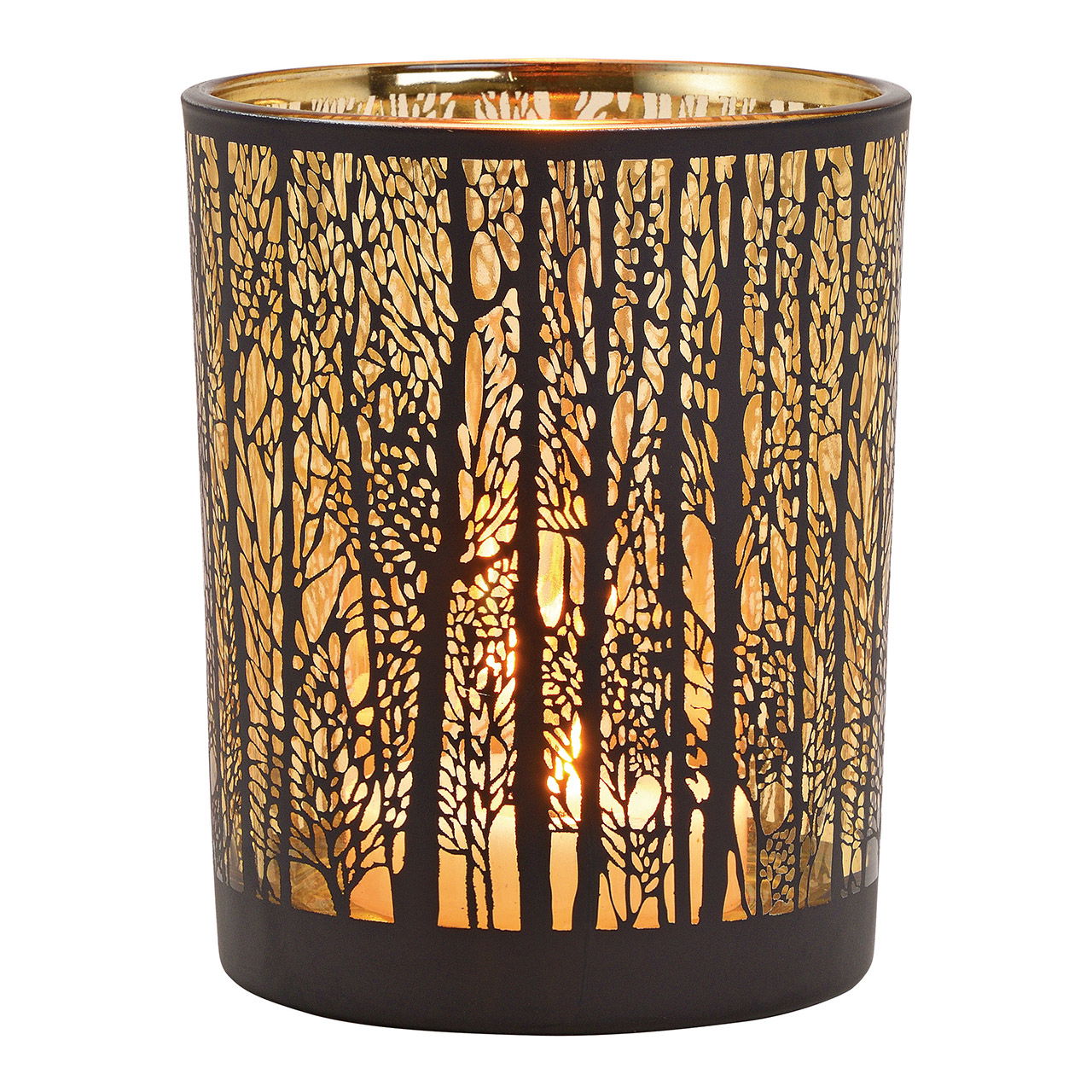 Windlicht Winterwald Dekor aus Glas Schwarz (B/H/T) 10x12x10cm