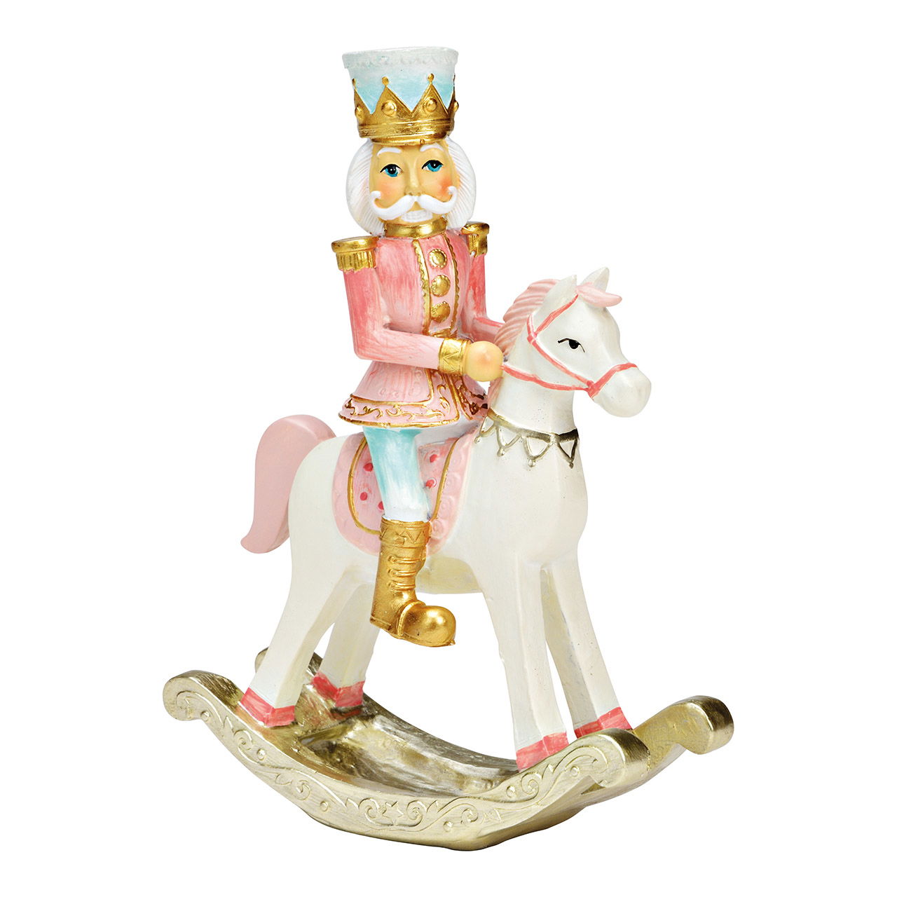 Hobbelpaard met notenkraker gemaakt van poly mint, roze (B/H/D) 13x18x6cm