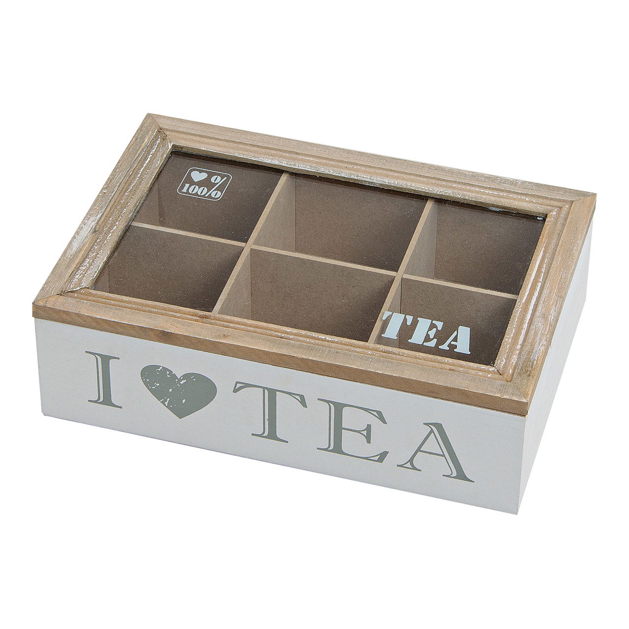 Caja de té para bolsas, 6 compartimentos, I Love Tea