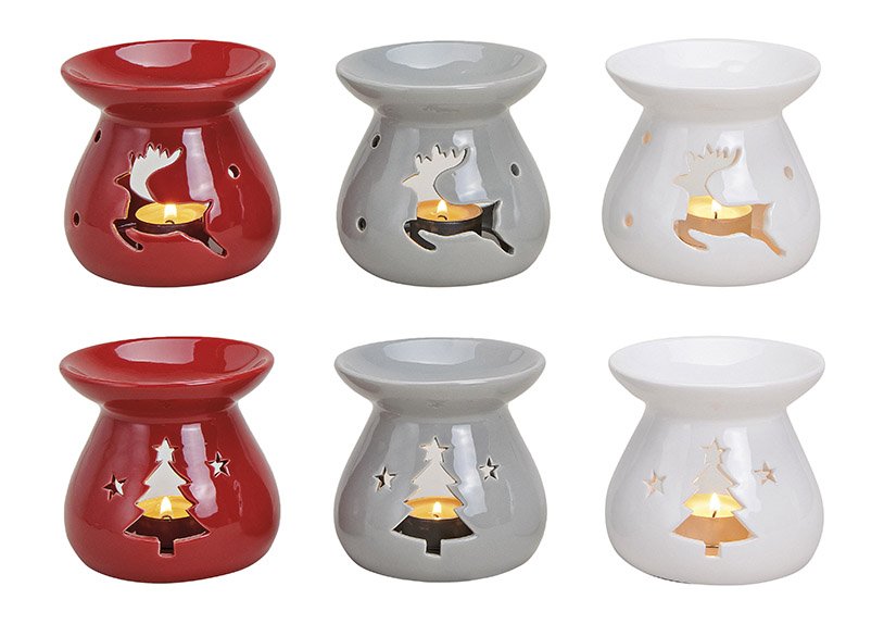 Fragrance burner ceramic, 6-assorted, tree/moose 10x10 cm}