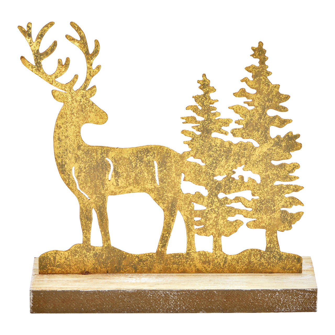 Présentoir cerf, arbre, en bois/métal or (L/H/P) 18x17x6cm