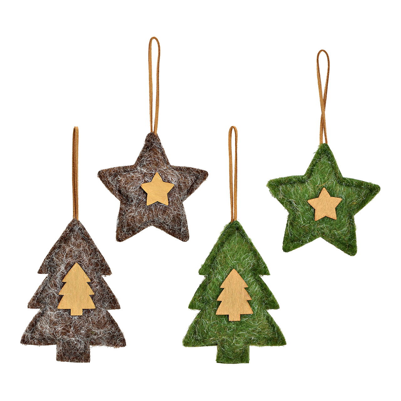 Hänger Stern/Tannenbaum aus Filz, 4-fach, Grün/Braun (B/H/T) 9x9x2cm Hänger Stern/Tannenbaum aus Filz, 4-fach, Grün/Braun (B/H/T) 9x9x2cm