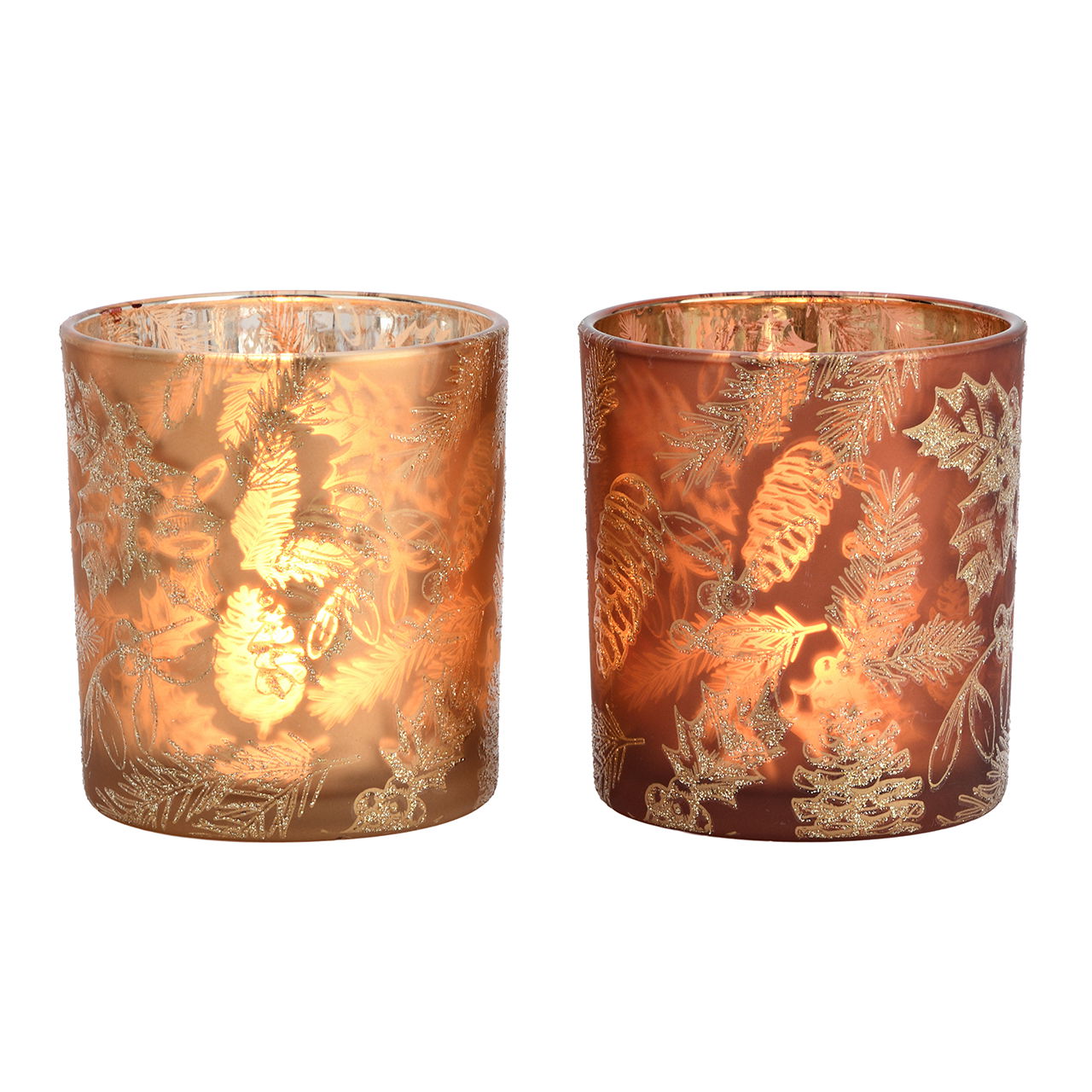 Windlicht Zapfen und Blätter aus Glas Rot 2-fach sortiert (B/H/T) 9x10x9cm Manschette, Bronze, Pokal