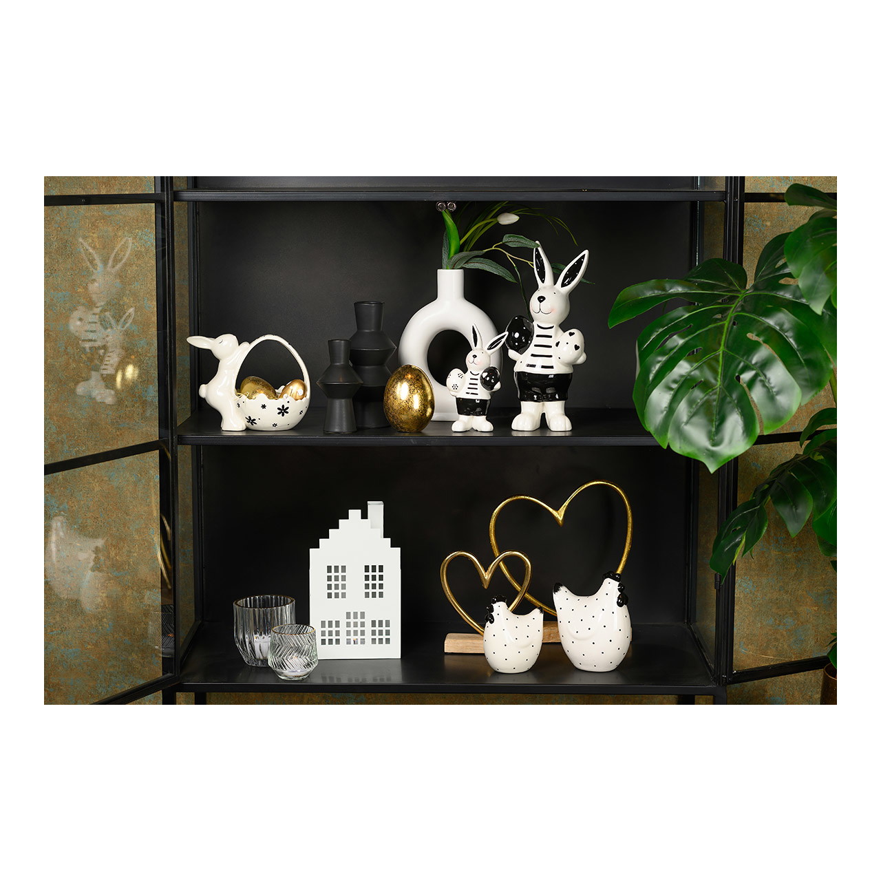 Ceramic rabbit with eggs white, black (W/H/D) 13x29x8cm Ceramic rabbit with eggs white, black (W/H/D) 13x29x8cm