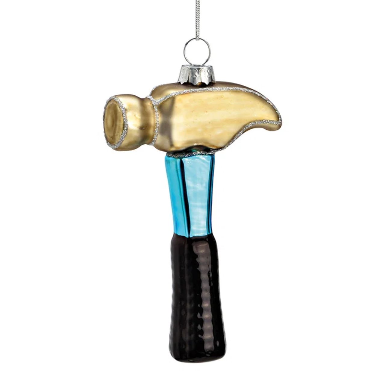 Weihnachtshänger Hammer aus Glas, Gold/Blau/Schwarz (B/H/T) 7x11x2cm Hammer, Hammer Ornament, Hammer Head, Blue Handle, Metallic Ornament