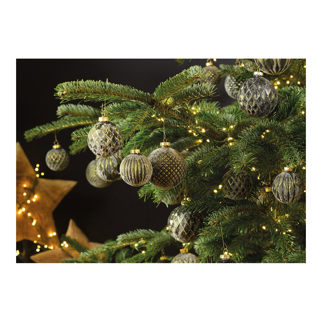 Weihnachtskugel aus Glas, 4-fach, Grün/Gold Ø8cm Pflanze, Baum, Weihnachtsdekorationen, Festival, Weihnachtsbaum