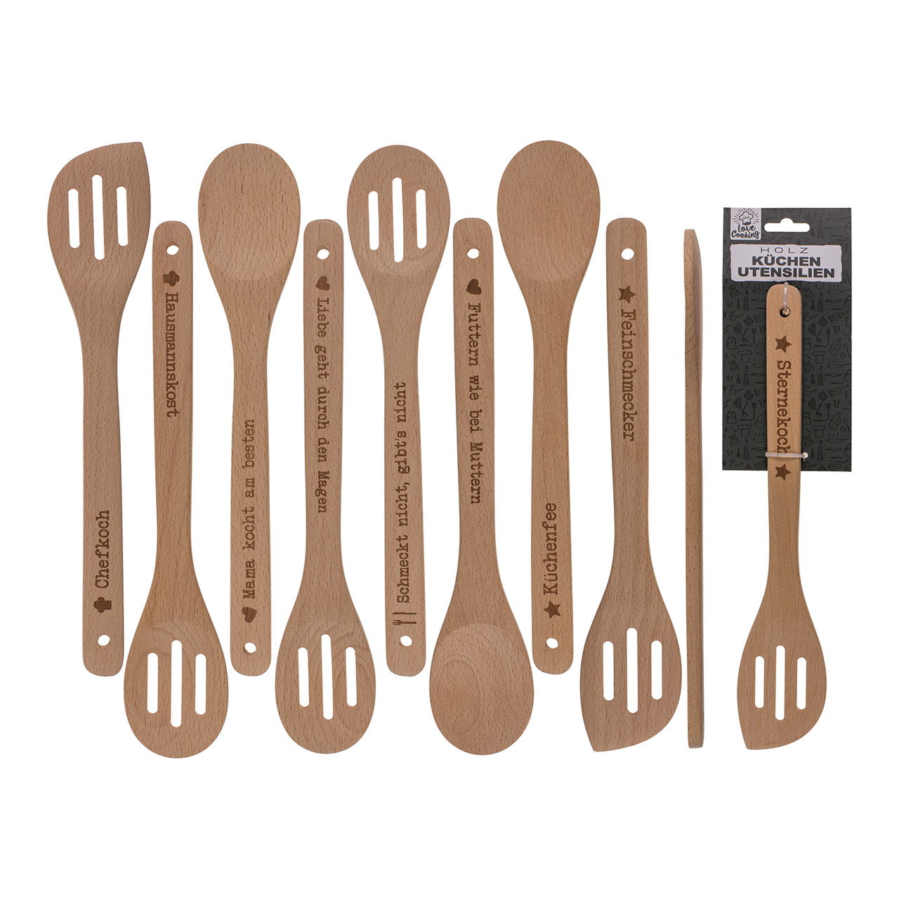 Utensilios de cocina eslóganes aprox. 30cm, 3 formas de madera naturaleza 9 pliegues