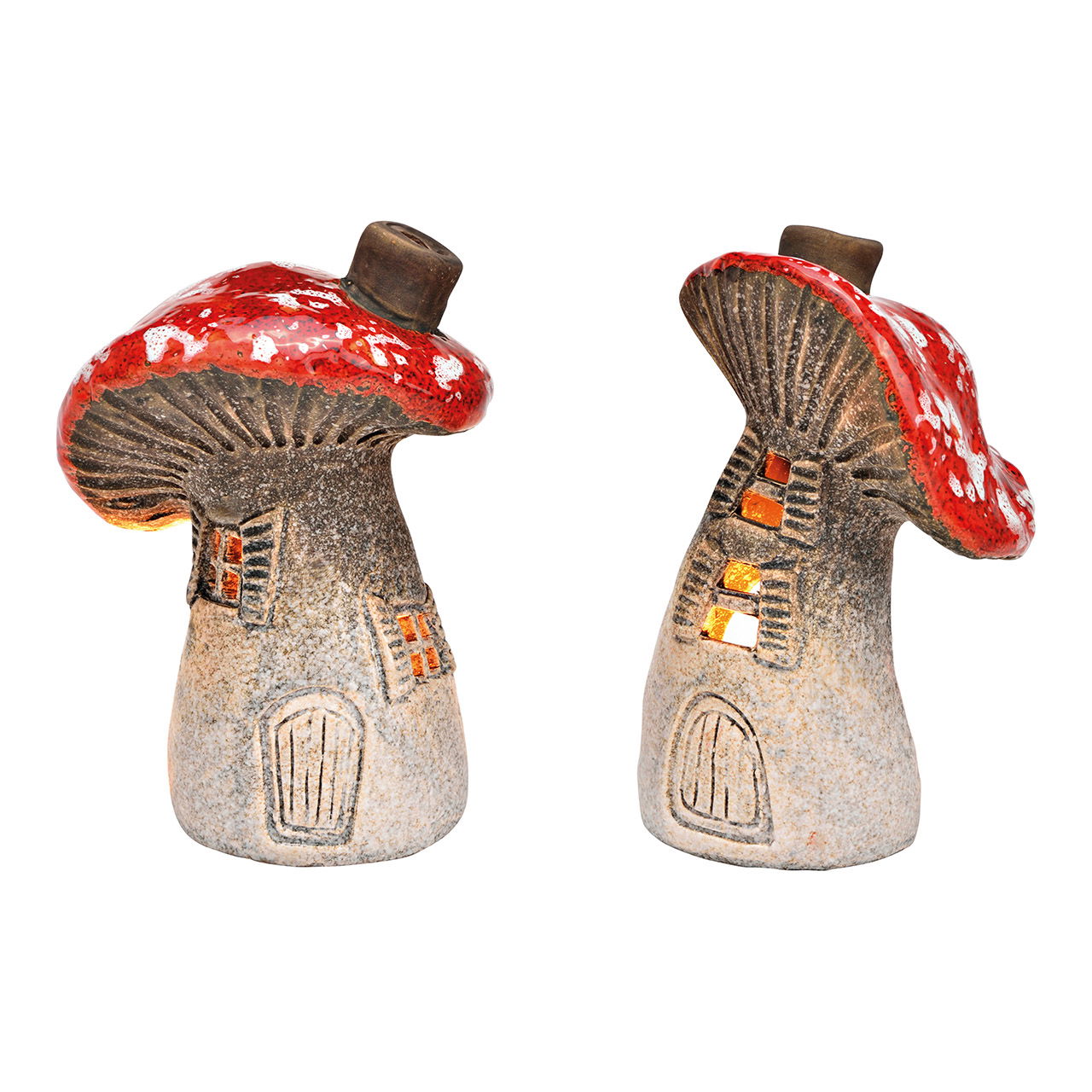 Tea light house toadstool made of stoneware, 2-fold, brown/red (W/H/D) 11x16x11cm Tea light house toadstool made of stoneware, 2-fold, brown/red (W/H/D) 11x16x11cm