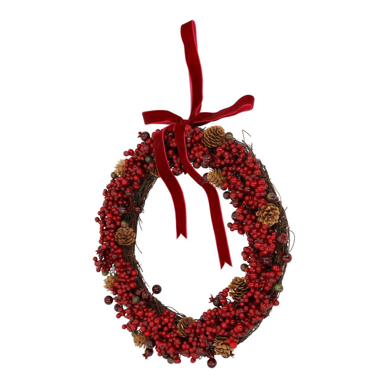 Hangkrans met bessen/takken van natuurlijk materiaal rood (B/H/D) 34x34x6cm Zubehor, Schmuck, Halskette, Kranz