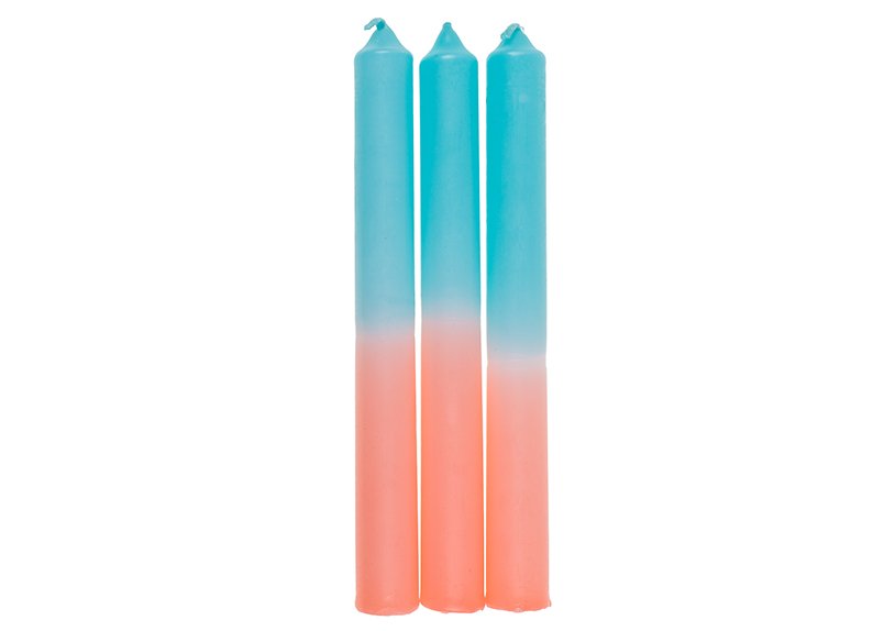 Stick candle with gradient, apricot/turquoise in gift box set of 3, (W/H/D) 6x20x2cm