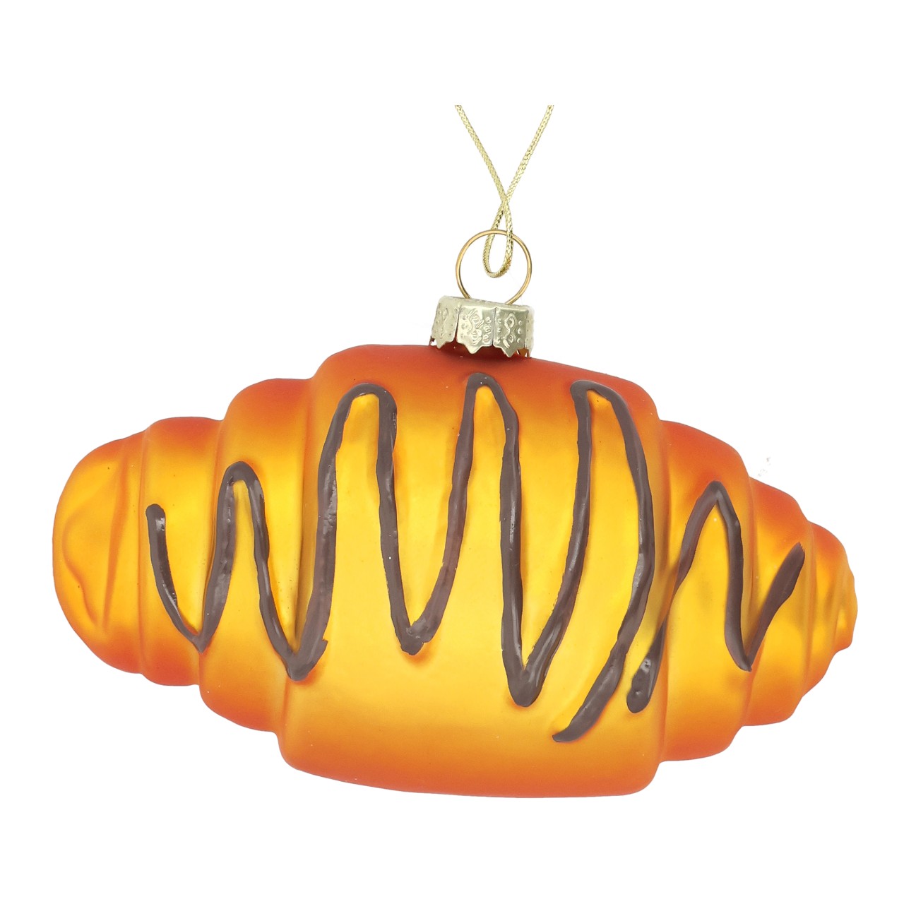 Glasornament, Brot-Form, Oranorange, Zuckermantel, Kunststoffkette