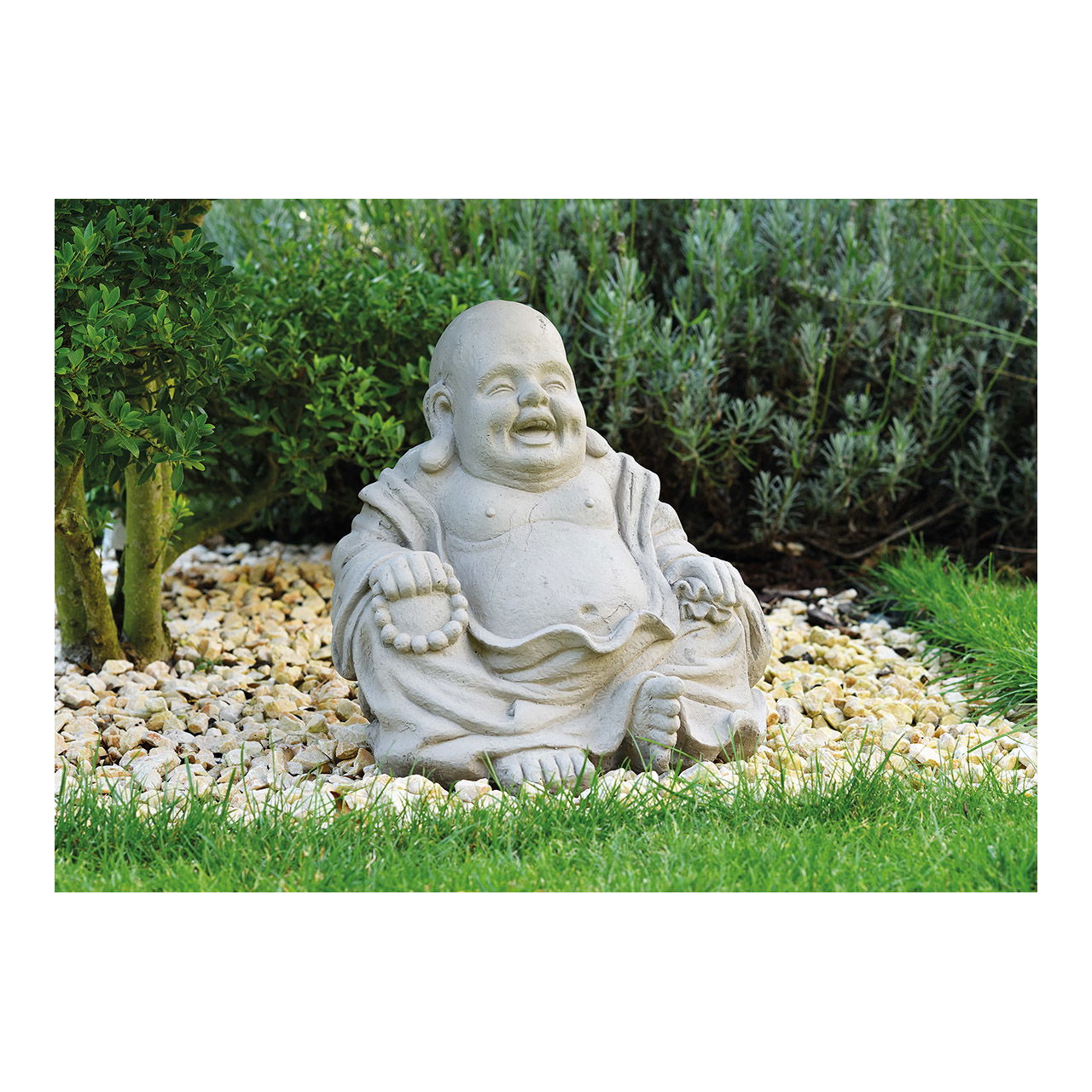Buddha in grau, Magnesia, B35 x T30 x H32 cm Gras, Kloster, Person, Kunst, Gesicht